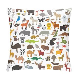 Personality  Set Cartoon Animals From All Over The World. Australia, North And South America, Eurasia, Africa Isolated On White Background. Vector Illustration Pillow Covers