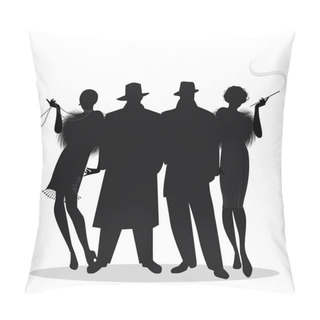 Personality  Silhouettes Of Two Men And Two Flapper Girls 20s Style Isolated  Pillow Covers