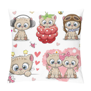 Personality  Set Of Cute Cartoon Kitten On A White Background Pillow Covers