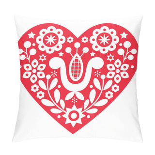 Personality  Valentine's Day Folk Art Vector Heart Greeting Card Design - Traditional Polish Embroidery Style Lachy Sadeckie Pillow Covers