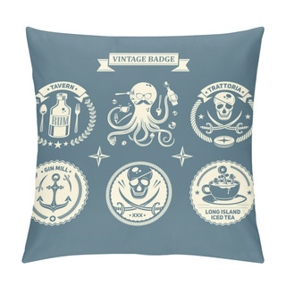 Personality  Vector Design Elements, Business Signs, Identity, Labels, Badges, Black Mark, Logos Of Pubs, Cafes And Canteens.Retro Vintage Piratical Insignias Or Logotypes Set. Pillow Covers