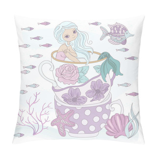 Personality  CUP MERMAID Ocean Princess Vacation Sea Underwater Cartoon Summer Tropical Travel Cruise Vector Illustration Set For Print Fabric And Decoration Pillow Covers