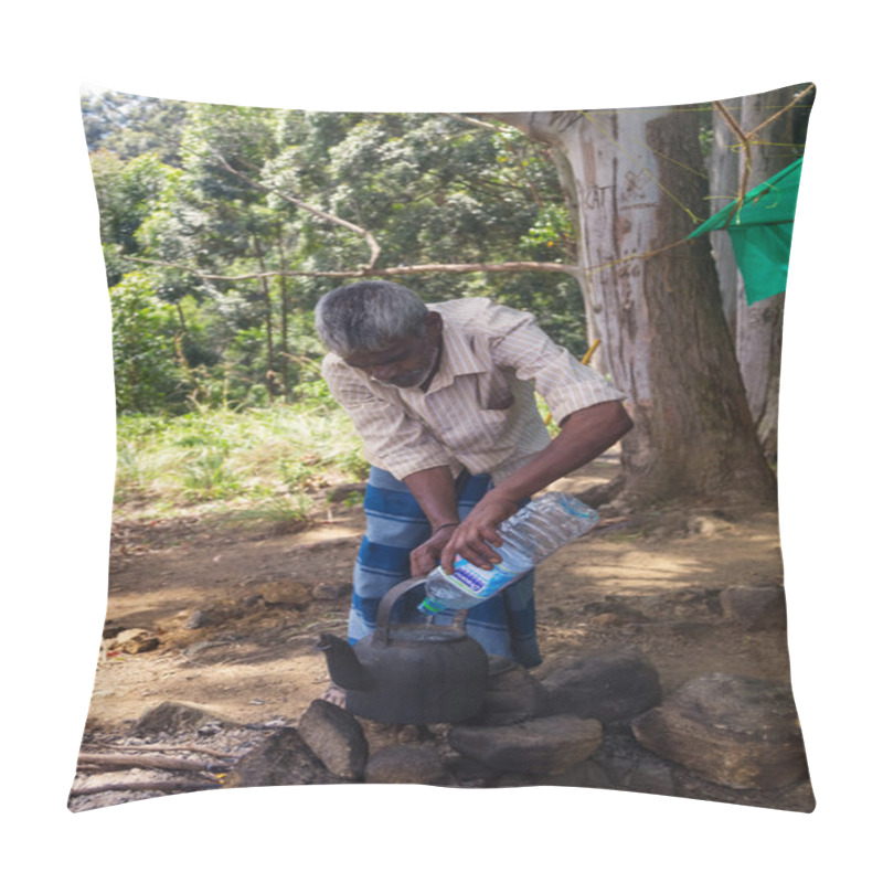 Personality  Elderly local man boiling water in a pot pillow covers