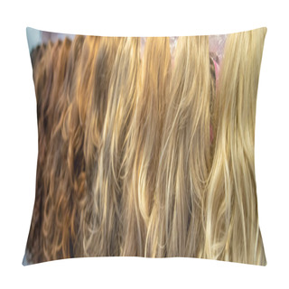 Personality  Different Colored And Different Types Of Wigs Displayed In The Shop Pillow Covers