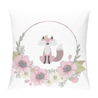 Personality  Cute And Sweet Fox Collects Flowers, 100% Vector Pillow Covers