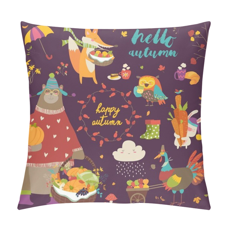 Personality  Set of cute autumn cartoon characters, plants and food pillow covers