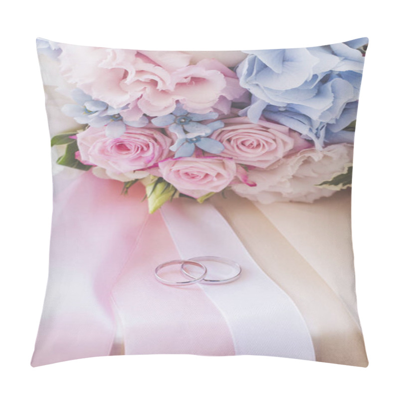 Personality  Wedding Rings On Ribbons And Bridal Bouquet Pillow Covers