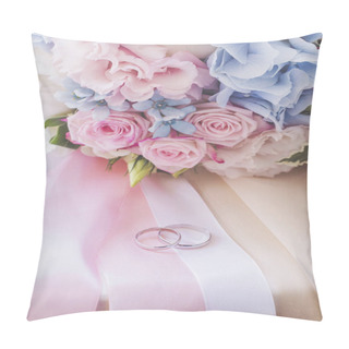 Personality  Wedding Rings On Ribbons And Bridal Bouquet Pillow Covers