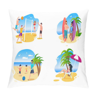 Personality  Family And Friends Summer Activities On Beach Set Pillow Covers