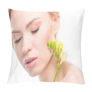 Personality  Young Woman With Flower Pillow Covers