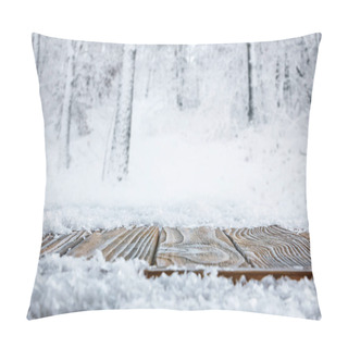 Personality  Surface Level Of Striped Brown Wooden Path And Beautiful Winter Forest Pillow Covers