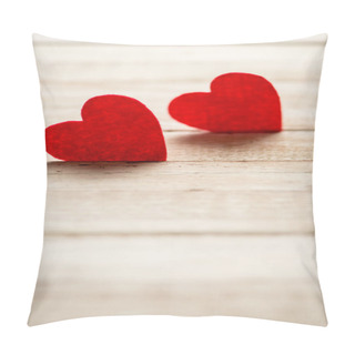 Personality  Red Hearts Lying On Wooden Table Pillow Covers