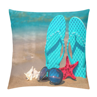 Personality  Beautiful Composition For A Card With A Beach Theme Pillow Covers