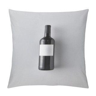 Personality  Top View Of Bottle With Red Wine And Blank Label On White Background Pillow Covers
