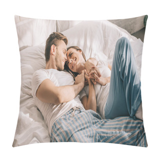 Personality  Beautiful Young Couple In Pajamas Cuddling In Bed In Morning Pillow Covers