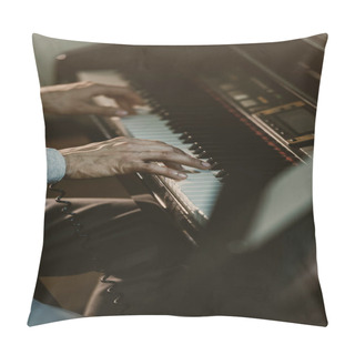 Personality  Cropped Shot Of Man Playing Piano Modern Miano With Electric Pad Pillow Covers