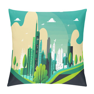 Personality  City Park In Flat Style. Green City Landscape. Vector Illustration Background Pillow Covers
