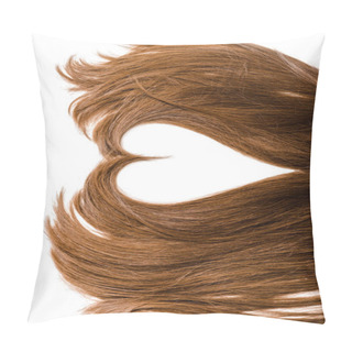 Personality  Cropped View Of Long Brown Female Hair In Shape Of Heart Isolated On White Pillow Covers