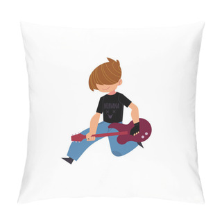 Personality  Vector Flat Man Playing Rock Electric Guitar Music Pillow Covers
