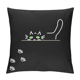 Personality  Illustration Of A White Contour Of A Cat On A Black Background Pillow Covers