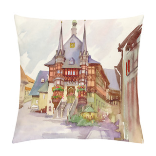 Personality  Watercolor Houses And Tower Pillow Covers