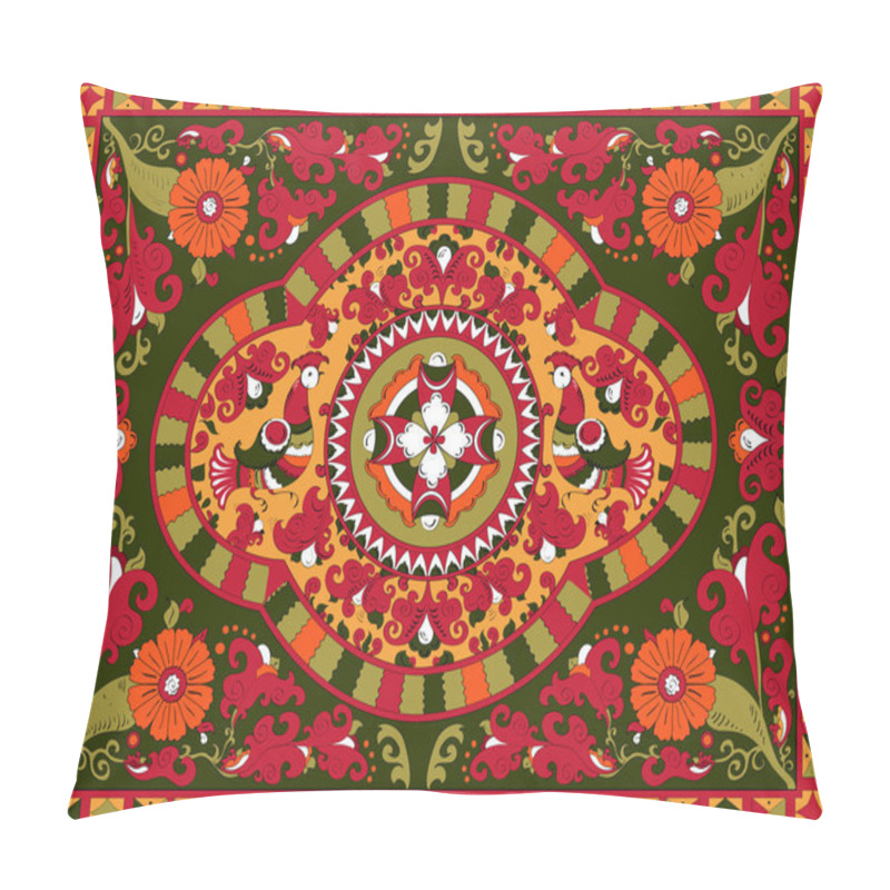 Personality  Russian traditional ornament with birds and flowers of Severodvinsk region pillow covers
