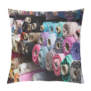 Personality  Fabric Rolls At Market Stall - Textile Industry Background Pillow Covers