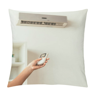 Personality  Partial View Of African American Woman Using Air Conditioner Remote Controller Pillow Covers