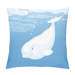Personality  Beluga Whale Swimming Among Drifting Ice Floes In Blue Water Of A Polar Sea, Vector Illustration In A Cartoon Style Pillow Covers