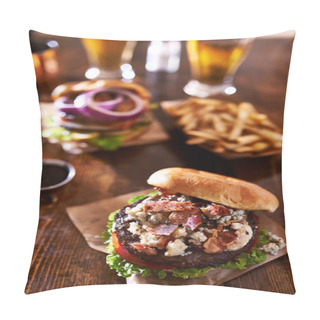 Personality  Two Gourmet Cheeseburgers With Beer Pillow Covers