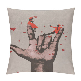 Personality  Big Hand In I LOVE YOU Sign With Romantic Couple Pillow Covers