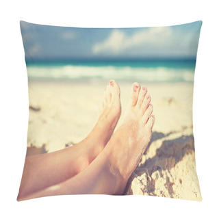 Personality  Closeup Of Woman Legs On Sea Shore Pillow Covers