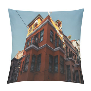 Personality  Red Authentic House With Fenced Windows And Balconies In Balat, Istanbul, Turkey Pillow Covers