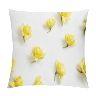 Personality  Top View Of Yellow Narcissus Flowers On White  Pillow Covers