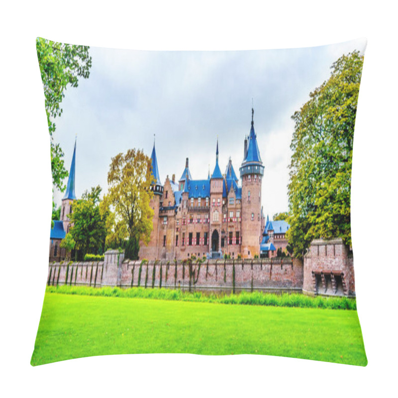 Personality  Haarzuilens, Utrecht/the Netherlands - Oct. 1, 2018: Magnificent Castle De Haar surrounded by Moats, Walls and beautiful manicured Gardens. A 14th century Castle completely restored in the late 19th century pillow covers