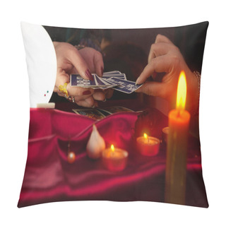 Personality  Fortune Teller Woman Giving Tarot Card To Another Woman Pillow Covers