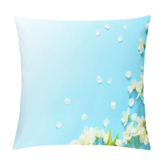 Personality  Flowering Branches And Petals On A Blue Background Pillow Covers