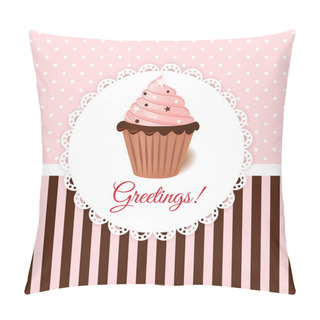 Personality  Vintage Vector Invitation Card With Pink Cream Cake And Color Sprinkles Pillow Covers