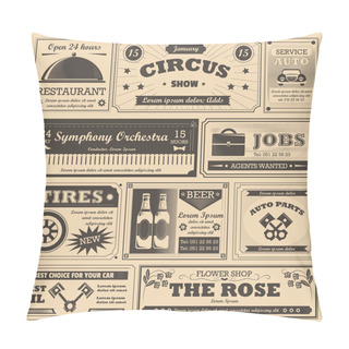 Personality  Restaurant And Circus Tickets And Leaflets, Vector Pillow Covers