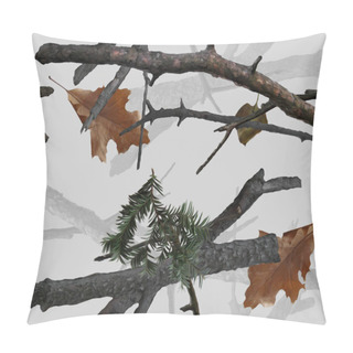 Personality  Realistic Winter Forest Camouflage. Seamless Pattern. Conifer And Oak Branches And Leaves. Useable For Hunting And Military Purposes.                                                     Pillow Covers