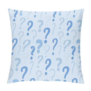 Personality  Vector Seamless Pattern Background With Monochrome Blue Sign Question Marks Backdrop. Feedback, Brainstorm, Opinion, Reaction, Questionnaire, Test, Research, Learning Concept. Business Office Pillow Covers