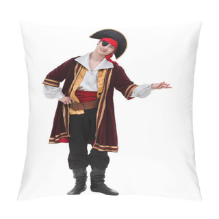 Personality  Man Wearing A Pirate Costume Posing With Holding Gesture, Isolated On White Pillow Covers