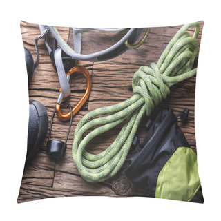 Personality  Elevated View Of Hiking Equipment On Wooden Background Pillow Covers