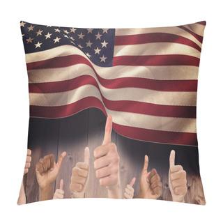 Personality  Composite Image Of Hands Showing Thumbs Up Pillow Covers