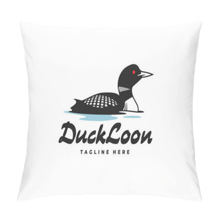 Personality  Duck Loon Swims In The River Logo Design. Common Loon Or Great Northern Diver - Gavia Immer Illustration Pillow Covers