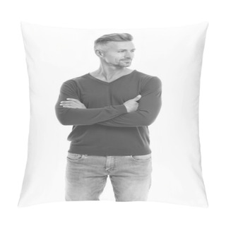 Personality  Man Looks Handsome In Casual Style. Guy Wear Casual Outfit. Fashion For Daily Life. Fashion Concept. Handsome Fashion Model. Feeling Casual And Comfortable. Menswear And Fashionable Clothing Pillow Covers