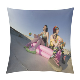 Personality  Girsl On A Roof In A Plastic Pool Pillow Covers