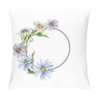 Personality  Daisies With Green Leaves Watercolor Illustration Set, Frame Border Ornament With Copy Space Pillow Covers