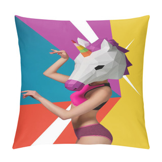 Personality  Slim Model Wearing Colorful Unicorns Head. Pillow Covers