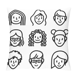 Personality  Woman Face Icon Set - Vector Pillow Covers